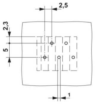 Схема расположения отверстий, На рисунке показан 5-контактный вариант - зигзагообразное расположение выводов, последовательность начинается с правого ...
