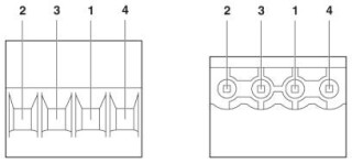 Схематический чертеж, Расположение выводов, слева