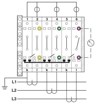 Схема подключения, Испытательный комплект трехфазного измерительного преобразователя