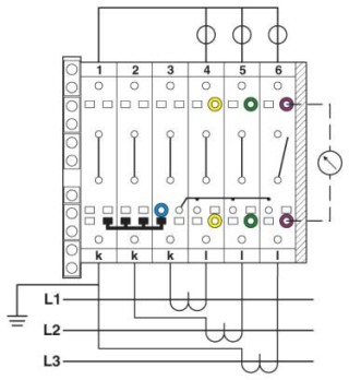Схема подключения, Испытательный комплект связанного трехфазного измерительного преобразователя