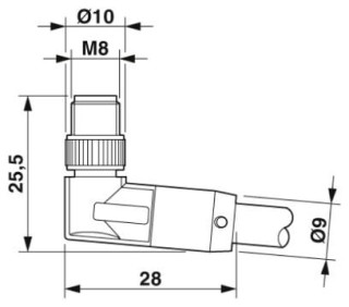 Чертеж, Штекер M8 x 1, угловой, экранированный