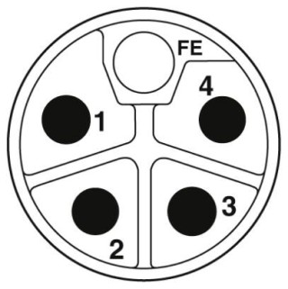 Схематический чертеж, Расположение контактов штекера М12, 5-пол., мех. ключ L, вид со стороны штыревой части