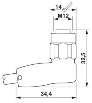 Чертеж, Гнездовая часть разъема M12 х 1, угловая