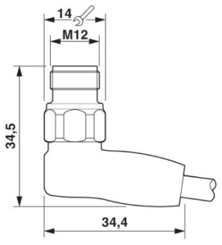 Чертеж, Штыревая часть разъема M12 х 1, угловая