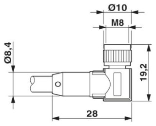 Чертеж, Розетка M8 x 1, угловая, экранированная