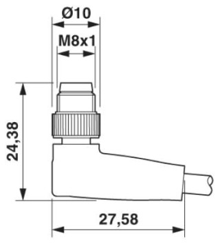 Чертеж, Штыревая часть разъема M8 x 1, угловая