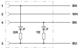Электрическая схема, Цоколевка контактов розетки M8, со светодиодным индикатором
