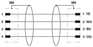 Электрическая схема, Схема расположения контактов штекера M8