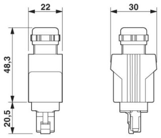 Чертеж, Разъем RJ45 с защелкой, степень защиты IP67