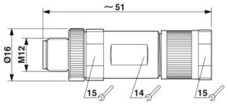 Чертеж, Штекер M12 х 1, прямой, экранированный