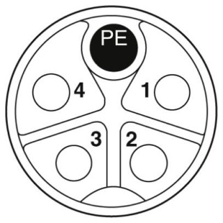 Схематический чертеж, Расположение контактов гнезда M-12, 5-пол., с мех. ключом K, вид со стороны гнезда