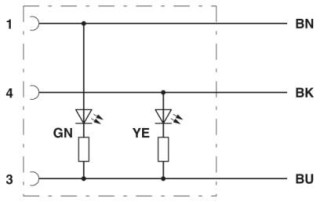 Электрическая схема, Цоколевка контактов гнездовой части разъема M8/M12 с 2 светодиодами