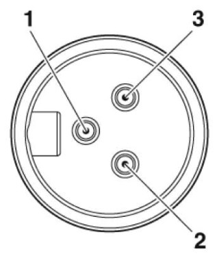 Схематический чертеж, Расположение контактов штыревого разъема 7/8'-16UNF, 3 контакта, вид со стороны штыревой части