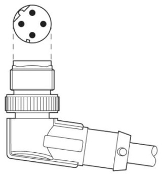 Схематический чертеж, Схема расположения контактов, штекер M12, угловой