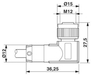 Чертеж, Гнездовая часть разъема M12 х 1, угловая