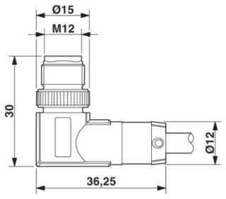 Чертеж, Штыревая часть разъема M12 х 1, угловая