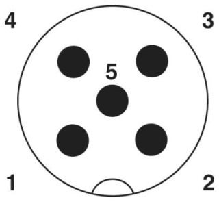 Схематический чертеж, Расположение контактов штыревого разъема М12, 5 контактов