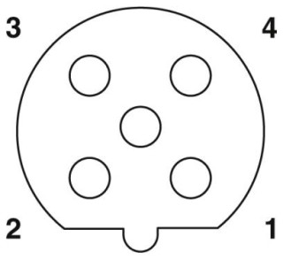 Схематический чертеж, Расположение контактов гнездовой части М12, 5 контактов, с механическим ключом типа В, вид со стороны гнезда
