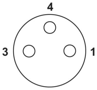 Схематический чертеж, Схема контактов гнезда М8, 3-конт., вид со стороны штыревой части