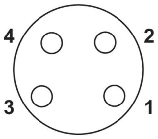 Схематический чертеж, Схема контактов гнезда М8, 4 конт., вид со стороны штыревой части