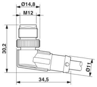 Чертеж, Штыревая часть разъема M12 х 1, угловая