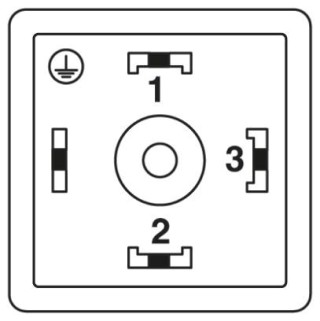Схематический чертеж, Расположение контактов штекера электромагнитного клапана, исполнение AD