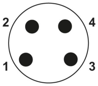 Схематический чертеж, Расположение контактов штекера М8, 4 контакта, вид со стороны штыревой части
