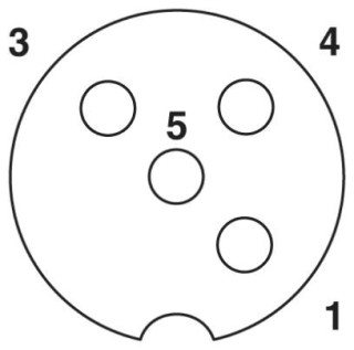 Схематический чертеж, Расположение контактов гнездового разъема М12, 3 контакта + PE