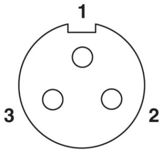 Схематический чертеж, Расположение контактов гнездового разъема 7/8'-16UNF, 3 контакта, вид со стороны гнездовой части