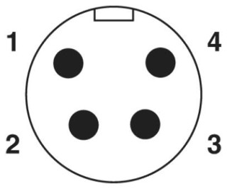 Схематический чертеж, Расположение контактов штыревого разъема 7/8'-16UNF, 4 контакта, вид со стороны штыревой части