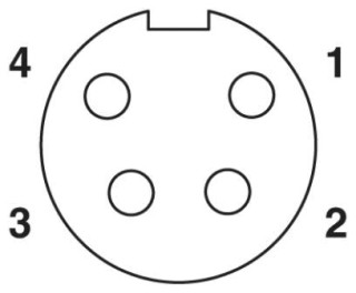 Схематический чертеж, Расположение контактов гнездового разъема 7/8'-16UNF, 4 контакта, вид со стороны гнездовой части