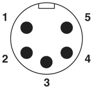 Схематический чертеж, Расположение контактов штыревого разъема 7/8'-16UNF, 5 контактов, вид со стороны штыревой части