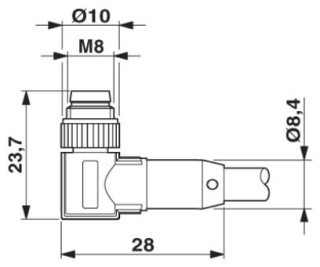 Чертеж, Штыревая часть разъема M8 x 1, угловая