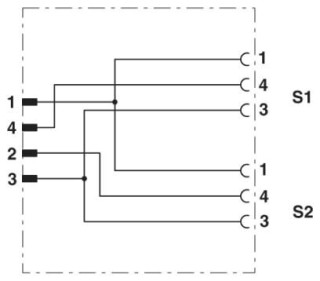 Электрическая схема, Цоколевка контактов Y-образного разветвителя M12/M8