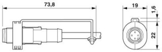 Чертеж, Крепежный зажим, установленный на прямой штекерный разъем M12 (не входит в комплект поставки)