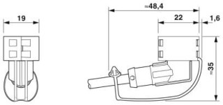 Чертеж, Крепежный зажим, установленный на угловой штекерный разъем M12 (не входит в комплект поставки)