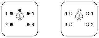 Схематический чертеж, Расп. полюсов, стор. подкл.: штыр. часть - слева, гнезд. часть -справа