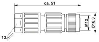 Чертеж, Гнездовая часть разъема M12 х 1, прямая