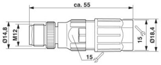 Чертеж, Штекер M12 х 1, прямой, экранированный