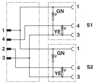 Электрическая схема, Цоколевка контактов вилки M12 и розетки М8, со светодиодами