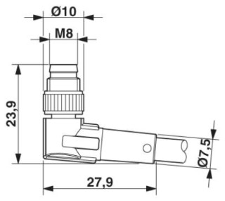 Чертеж, Штыревая часть разъема M8 x 1, угловая