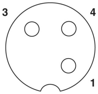 Схематический чертеж, Расположение контактов гнездового разъема М12, 3 контакта