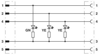 Электрическая схема, Цоколевка контактов штекере / розетки M12 с 3 светодиодами