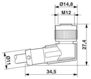 Чертеж, Гнездовая часть разъема M12 х 1, угловая