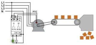 Схема применения, Контроль температуры обмоток электродвигателя