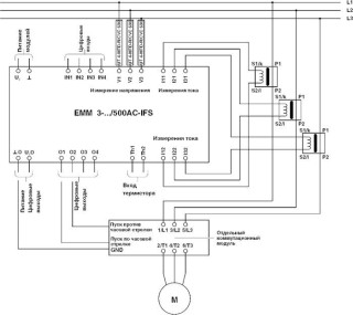 Схема подключения, EMM 3-.../500AC-IFS с подключенным преобразователем напряжения CONTACTRON