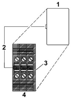 Схематический чертеж, 1 = Соединительный штекерный модуль, 2 = Механический ключ, 3 = Крышка, 4 = Блок базовых клемм