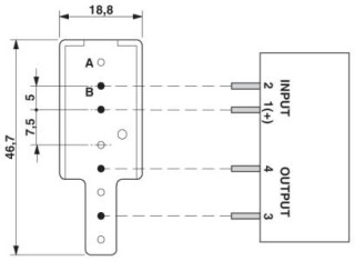 Чертеж, A = Без металлической части, B = С металлической частью