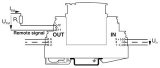Схема подключения, Напряжение защищаемого провода (Uin) определяет главным образом проходящий через транзисторный выход ток (IFM):