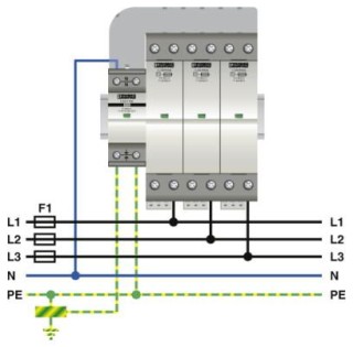 Схема применения, Создание схемы 3+1 для систем TN-S-/TT с искровым промежутком N/PE и монтажной перемычкой.
